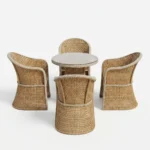 Ensemble de table et chaises d'extérieur en rotin et jacquard – 5 pièces – Beige – Image 2
