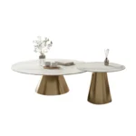Table basse ronde - en métal et marbre - dorée – Image 2