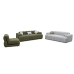 Ensemble canapé 3 pièces « NIMBUS » en bois et velours - Gris et vert – Image 2