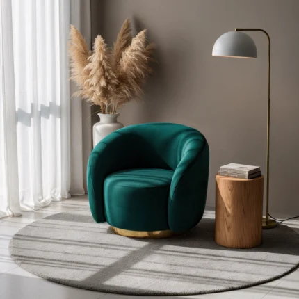 Fauteuil « FARO » en bois et velours - Vert