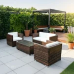 Ensemble de canapés d'extérieur en rotin et jacquard - 4 pièces - marron et beige