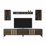Unité TV « ORION » en couleur marron et noir bois, dimensions : 180 x 30 x 30 – Image 2