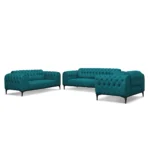 Ensemble canapé 3 pièces « MARMARA » en bois et velours - Turquoise – Image 2