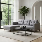 Canapé d'angle « ALLURE » en bois et velours - Gris