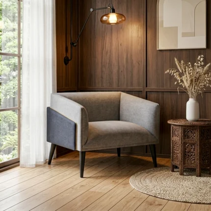 Fauteuil « KAPRI » en bois et velours - Gris