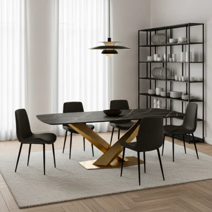 Ensemble de Table à manger "VANTO" 5 pièces – Noir et Or