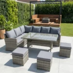 Ensemble de canapés d'extérieur en rotin et jacquard - 6 pièces - marron et gris