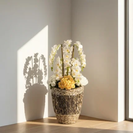 Jardinières en forme de coquillage en fibre de verre, grands vases d'intérieur pour la maison, design créatif, revêtement époxy, style européen, avec une sélection de fleurs harmonieuses