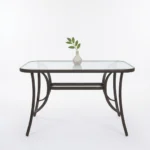 Table d'extérieur en métal avec surface en verre – Noire – Image 3