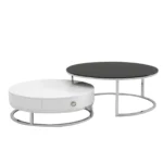 Table basse ronde – en métal et bois – 2 pièces – Argent – Image 2