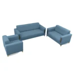 Ensemble canapé 3 pièces en bois et velours « RELAX » - Bleu clair – Image 2