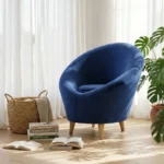 Fauteuil « COCCINELLE » en bois et velours - Bleue