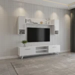 Unité TV « VANTA » en couleur blanc bois, dimensions : 180 x 45 x 35