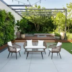 Ensemble de canapé d'extérieur en fer et cordes doublement enduites et traitées anti-UV - 4 pièces - beige