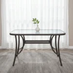 Table d'extérieur en métal avec surface en verre – Noire – Image 2