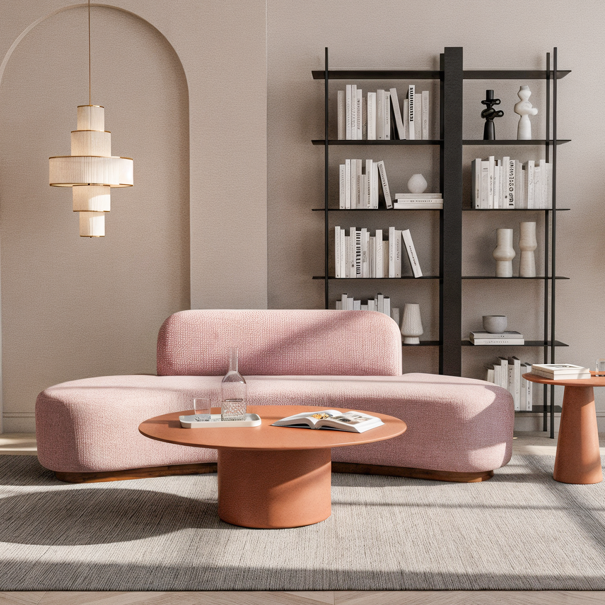 03 Canapé « OLYMPIA » en bois et velours - Couleur rose – Image 1