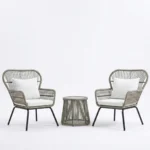 Ensemble de chaises d'extérieur en fer et cordes doublement enduites et traitées anti-UV - 3 pièces - beige – Image 2