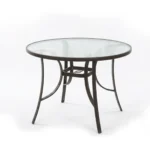 Table ronde d'extérieur en métal avec surface en verre - noire – Image 3