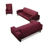 Ensemble canapé 3 pièces en bois et velours « ANTALYA » - Rouge – Image 2