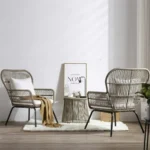 Ensemble de chaises d'extérieur en fer et cordes doublement enduites et traitées anti-UV - 3 pièces - beige