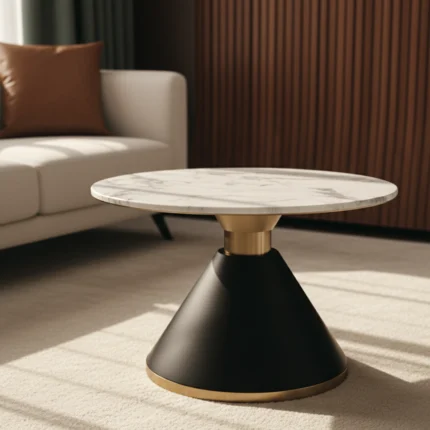 Table basse ronde - métal et marbre - 1 pièces - Noire