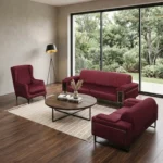Ensemble canapé 3 pièces en bois et velours « ANTALYA » - Rouge