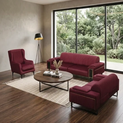 Ensemble canapé 3 pièces en bois et velours « ANTALYA » - Rouge