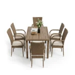 Ensemble table et chaises de jardin – 5 pièces – Marron – Image 2