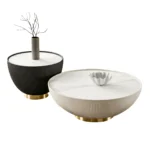 Round coffee table - of Rattan and marble - 2 pieces - Black and White - Image 2