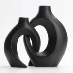 Ensemble de 2 vases en céramique modernes Lvases Snuggle Hollow, vases décoratifs esthétique nordique du milieu du siècle pour la décoration de table à la maison (noir mat) – Image 3