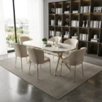 Ensemble de Table à manger « AUREA » 7 pièces – Gris et Or