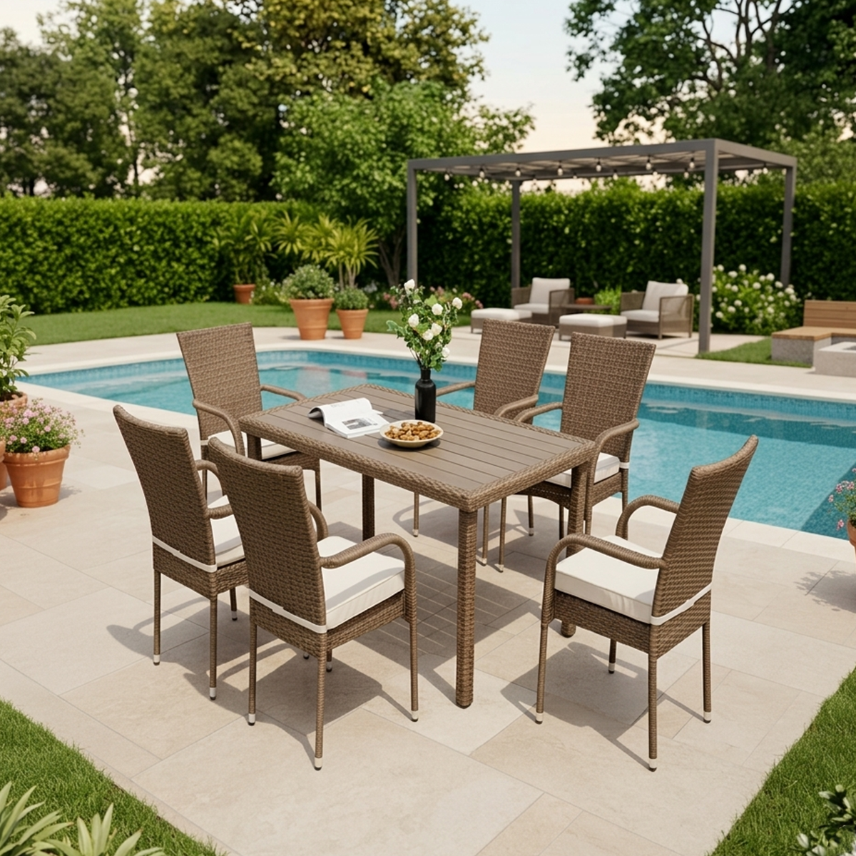 05 Ensemble table et chaises de jardin – 5 pièces – Marron – Image 1