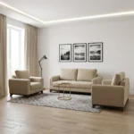 Ensemble canapé 3 pièces « VENISE » en bois et velours - Beige
