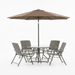 Ensemble table et parasol d'extérieur – 5 pièces – Marron – Image 2