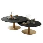 Table basse ronde - en métal et marbre - 2 pièces - Or et noir – Image 2