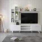 Unité TV « AURA » en couleur Blanc bois, dimensions : 180 x 45 x 35