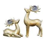 Ensemble de 2 sculptures de rennes dorés – Figurines d'élans en résine de qualité supérieure pour la décoration de Noël, idéal pour le salon, le bureau, la chambre, la présentation sur étagère, décoration de fête pour Noël (doré) – Image 2