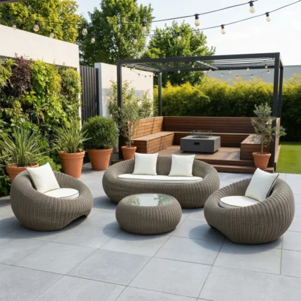 Ensemble de canapés d'extérieur en rotin et jacquard - 4 pièces - Beige