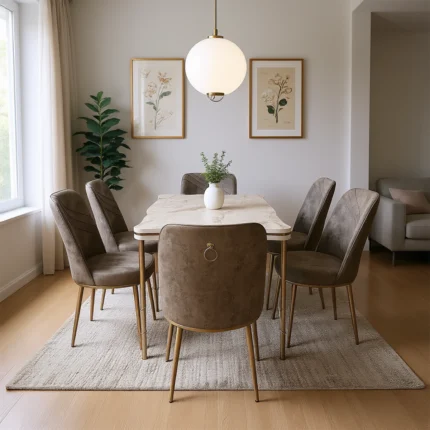 Ensemble de Table à manger « TERRA » 7 pièces – Blanc et Gris