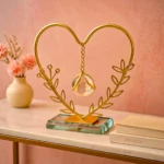 Décoration boule de cristal en métal doré forme cœur feuille, boule de cristal suspendue en art du fer pour salon, salle à manger, bureau à domicile, maison