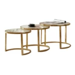 Round nesting tables 3-pieces curved legs - white and gold - Image 2