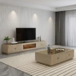 Unité TV « LUMEN » en couleur crème bois, dimensions : 180 x 45 x 35