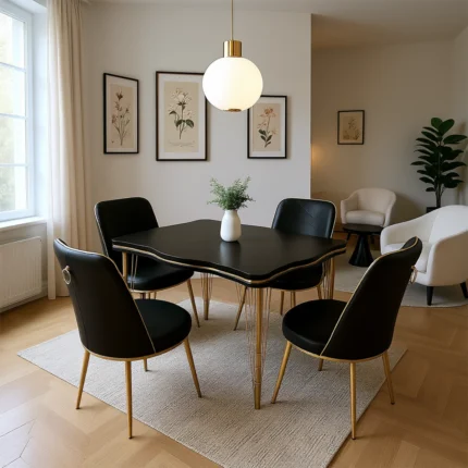 Ensemble de Table à manger « TERRA » 5 pièces – Noir et Or
