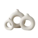White Ceramics Vase for Home Decor,Minimalist Nordic Hollow Donut Vase Set of 2,Modern Boho Decor for Kitchen Table Centerpiece,Living Room,Bookshelf,Office,Entryway,Console - Image 4