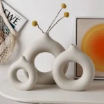 White Ceramics Vase for Home Decor,Minimalist Nordic Hollow Donut Vase Set of 2,Modern Boho Decor for Kitchen Table Centerpiece,Living Room,Bookshelf,Office,Entryway,Console - Image 2