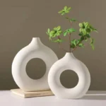 White Ceramics Vase for Home Decor,Minimalist Nordic Hollow Donut Vase Set of 2,Modern Boho Decor for Kitchen Table Centerpiece,Living Room,Bookshelf,Office,Entryway,Console - Image 3