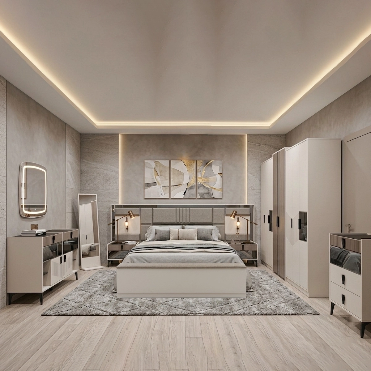 12 Chambre à coucher moderne NOVA, 10 pièces – Crème et marron – Image 1