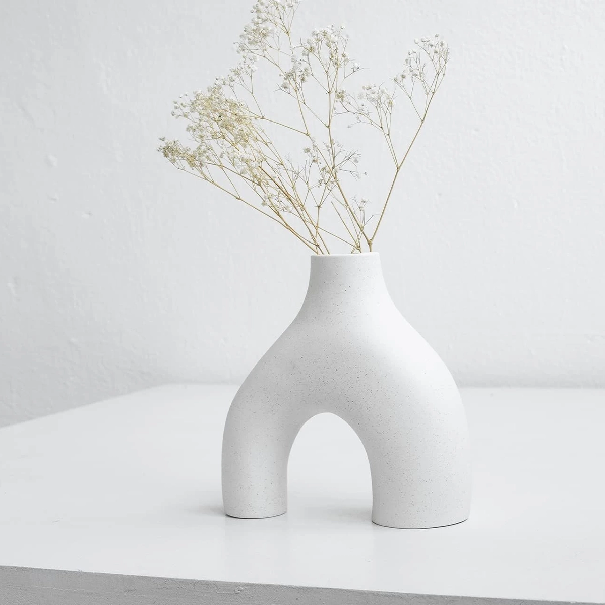 17-2 Ceramic Vase (Creamy White) Modern Half Donut Style Vases for Flowers Minimalist Decor – Hollow Ceramic Waterproof Home Decor Vases for Living Room, Bed Room, Book Shelf, Entryway, Table. - Image 1