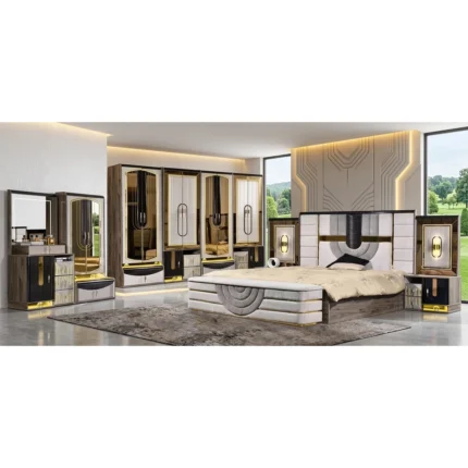 Chambre à coucher Moderne NOVARA 8 Pièces – Crème et noir