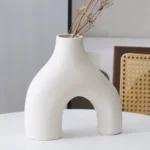 Ceramic Vase (Creamy White) Modern Half Donut Style Vases for Flowers Minimalist Decor – Hollow Ceramic Waterproof Home Decor Vases for Living Room, Bed Room, Book Shelf, Entryway, Table. - Image 2